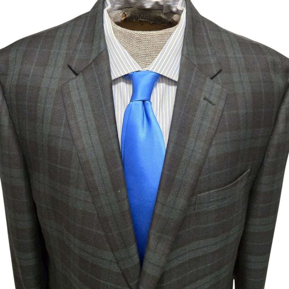 Vtg Chaps Men's 46R Holiday Tartan Plaid Green and Blue Blazer Suit Jacket NICE!